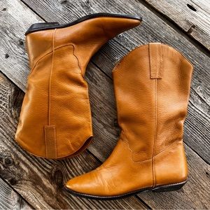 Vintage Tan Leather Cowboy Boots
